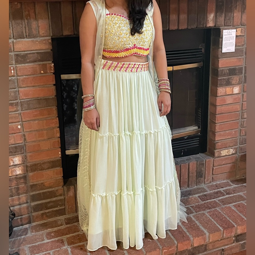 Pista-green indowestern lehenga
